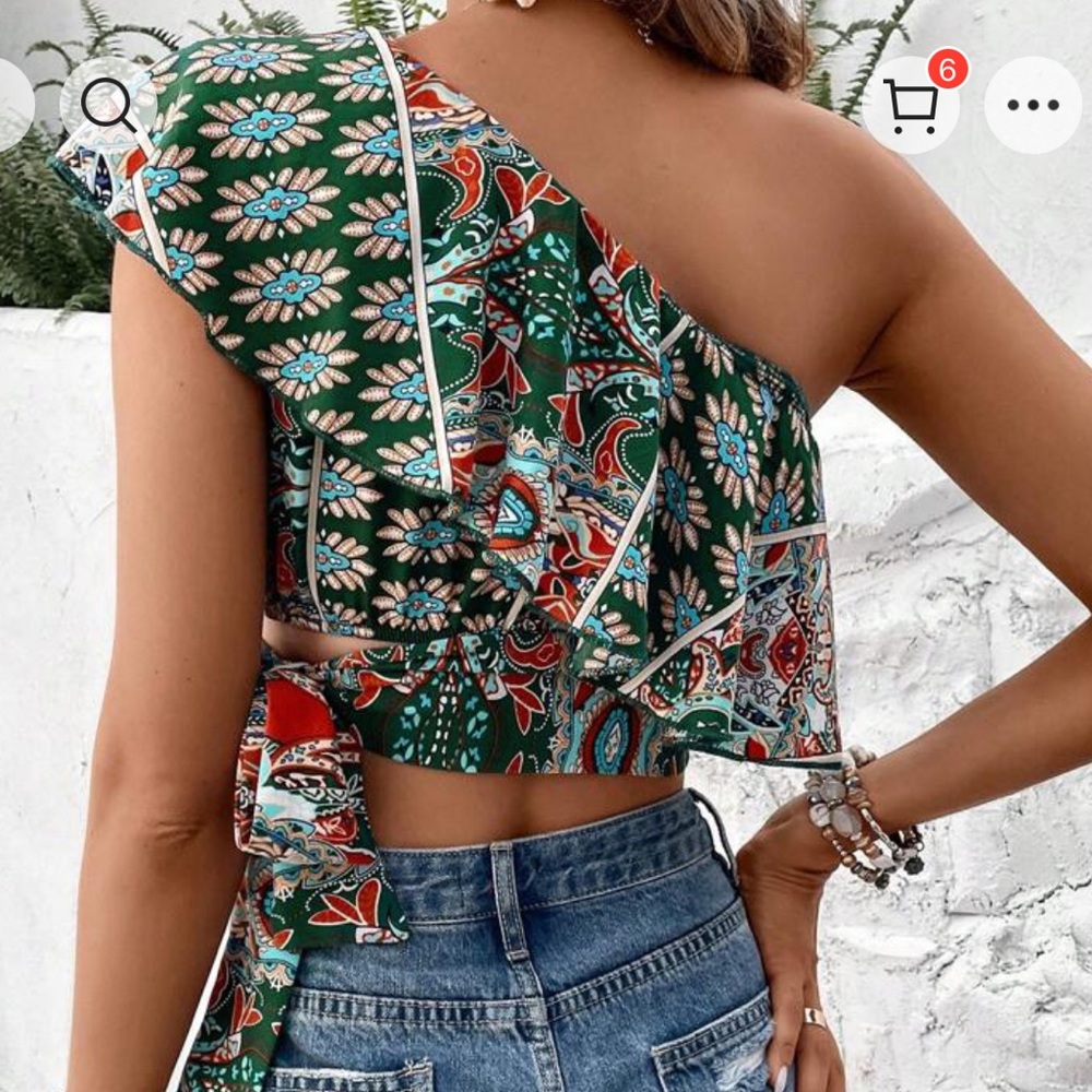 Allover Print One Shoulder Knot Side Crop Top